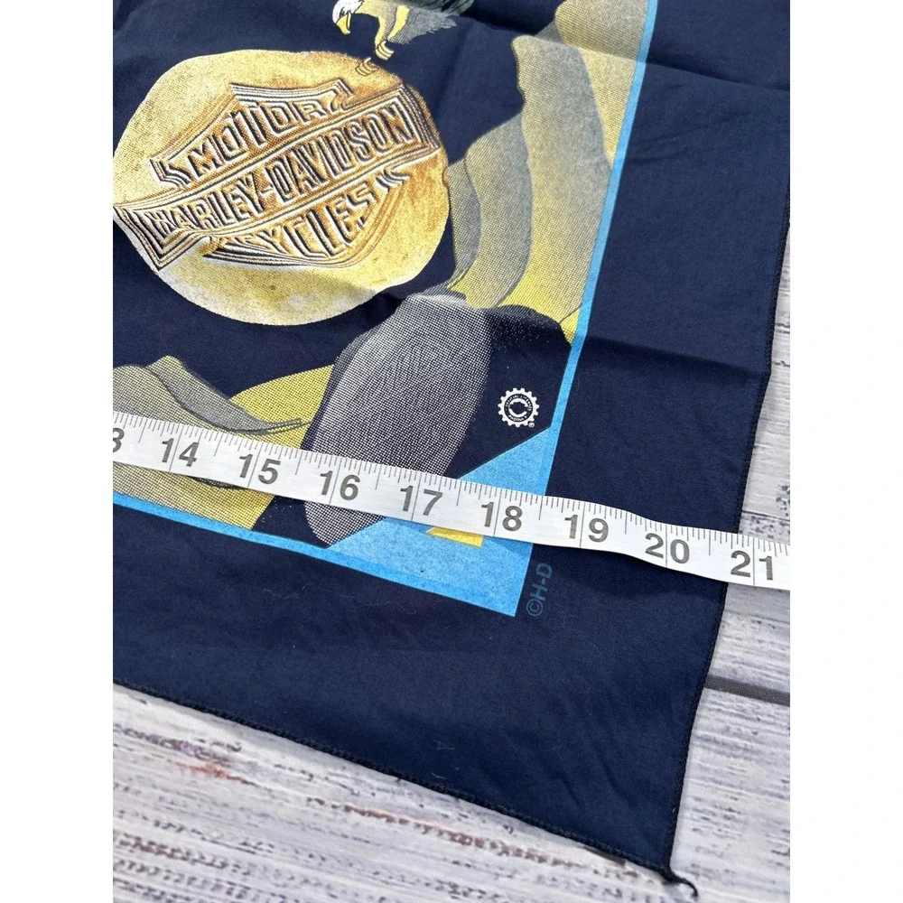 Vintage Harley Davidson Bandana Blue Eagle Wolf Feather Graphic Print